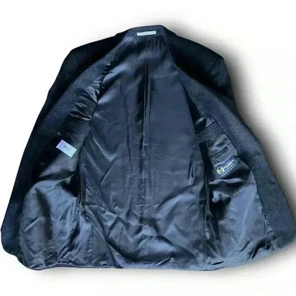 Hugo Boss 40L Scotland Wool Sports Coat Vintage Corleone Tweed Blazer Black USA - Picture 10 of 12